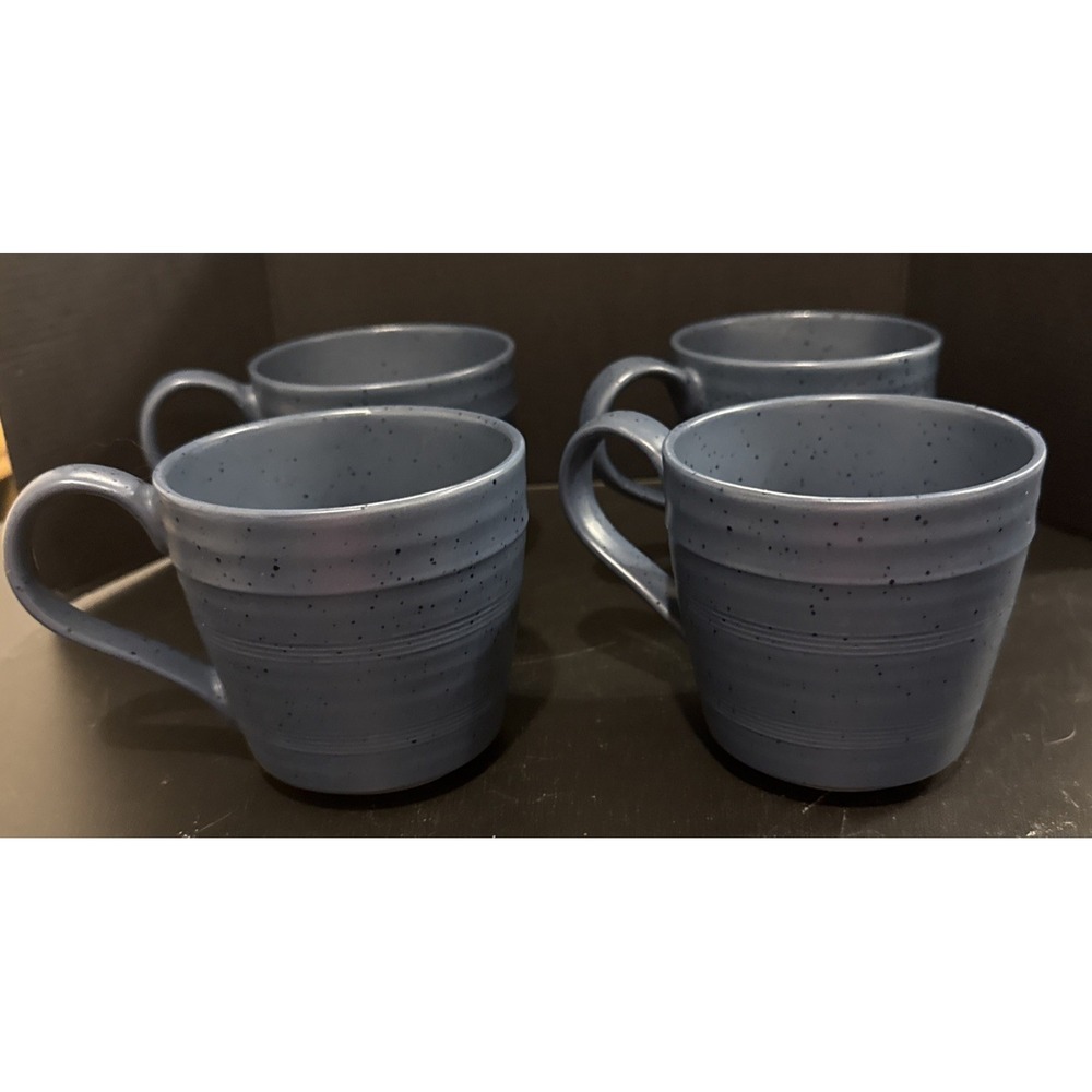 Bee And Willow Milbrook Coffee Mugs Set‎ Of 4 Blue Speckled Stoneware 15 Oz NEW